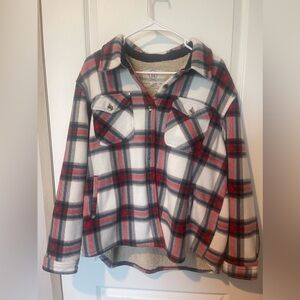 Women’s Size XL Plaid White Red Wool Jacket.